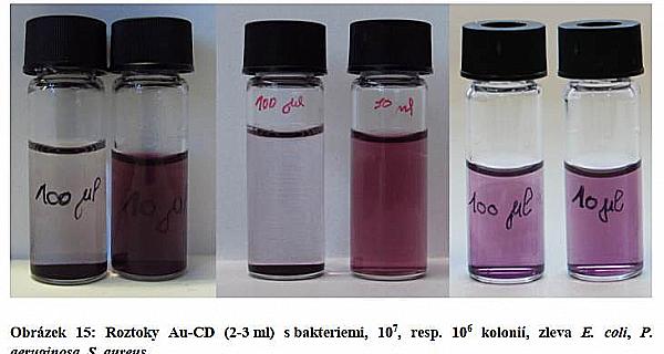 Roztoky Au-CD (2-3 ml) s bakteriemi