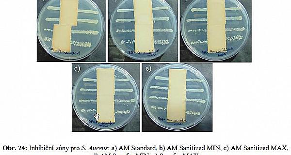 Inhibiční zóny pro S. Aureus